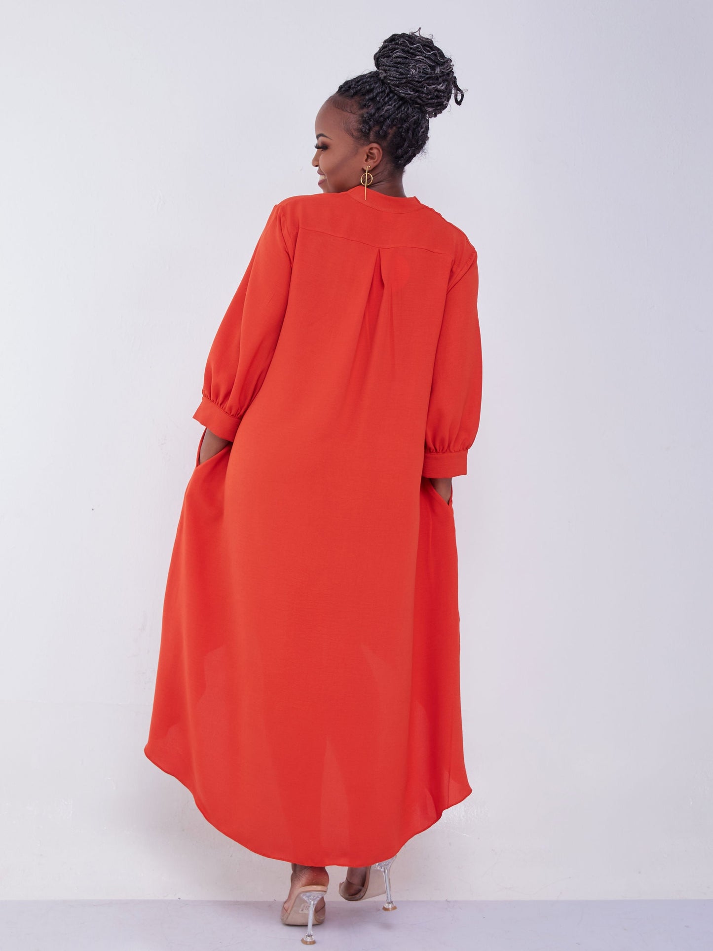 Vivo Jema V-Neck High Low Dress - Orange