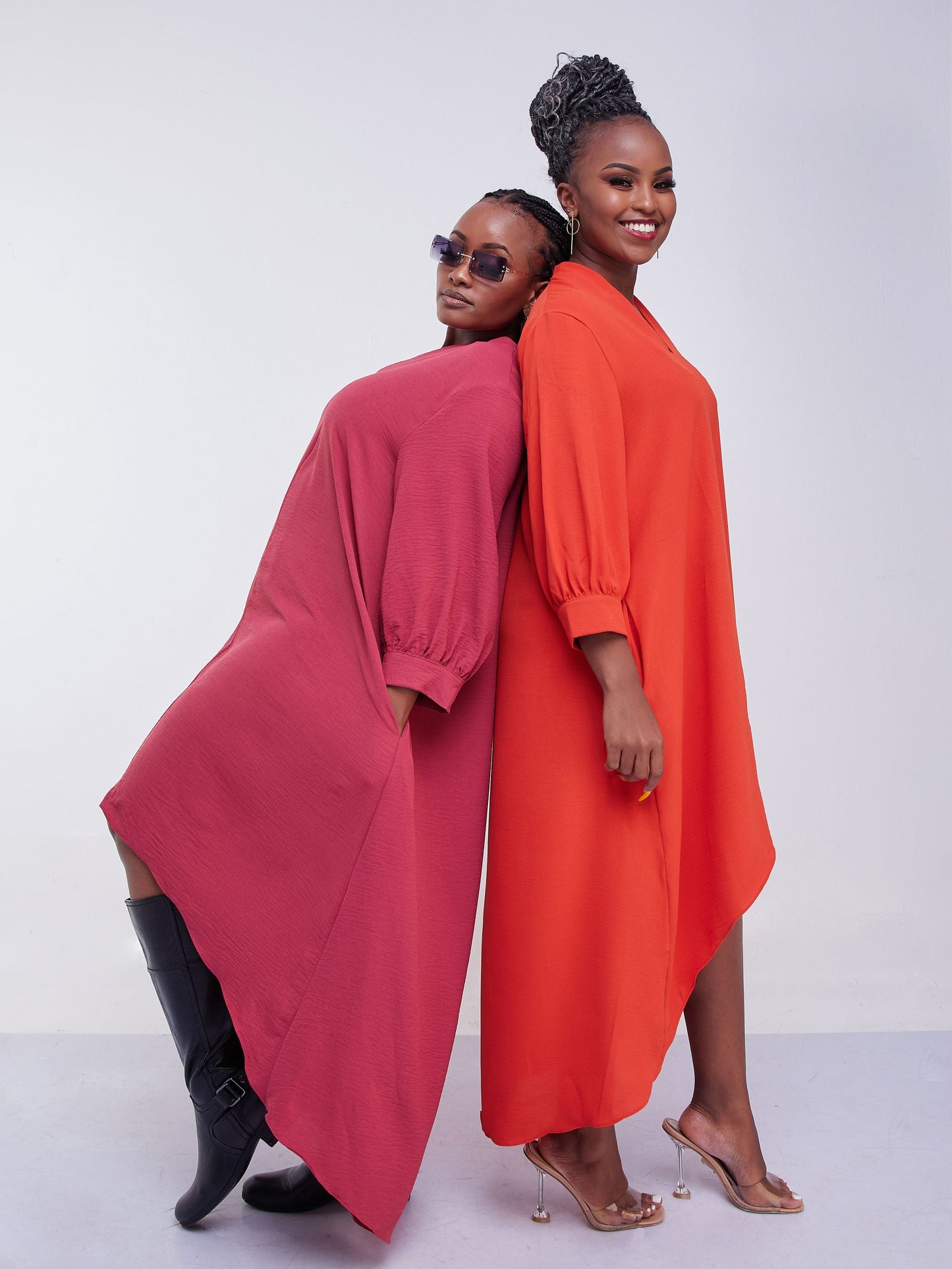 Vivo Jema V-Neck High Low Dress - Orange