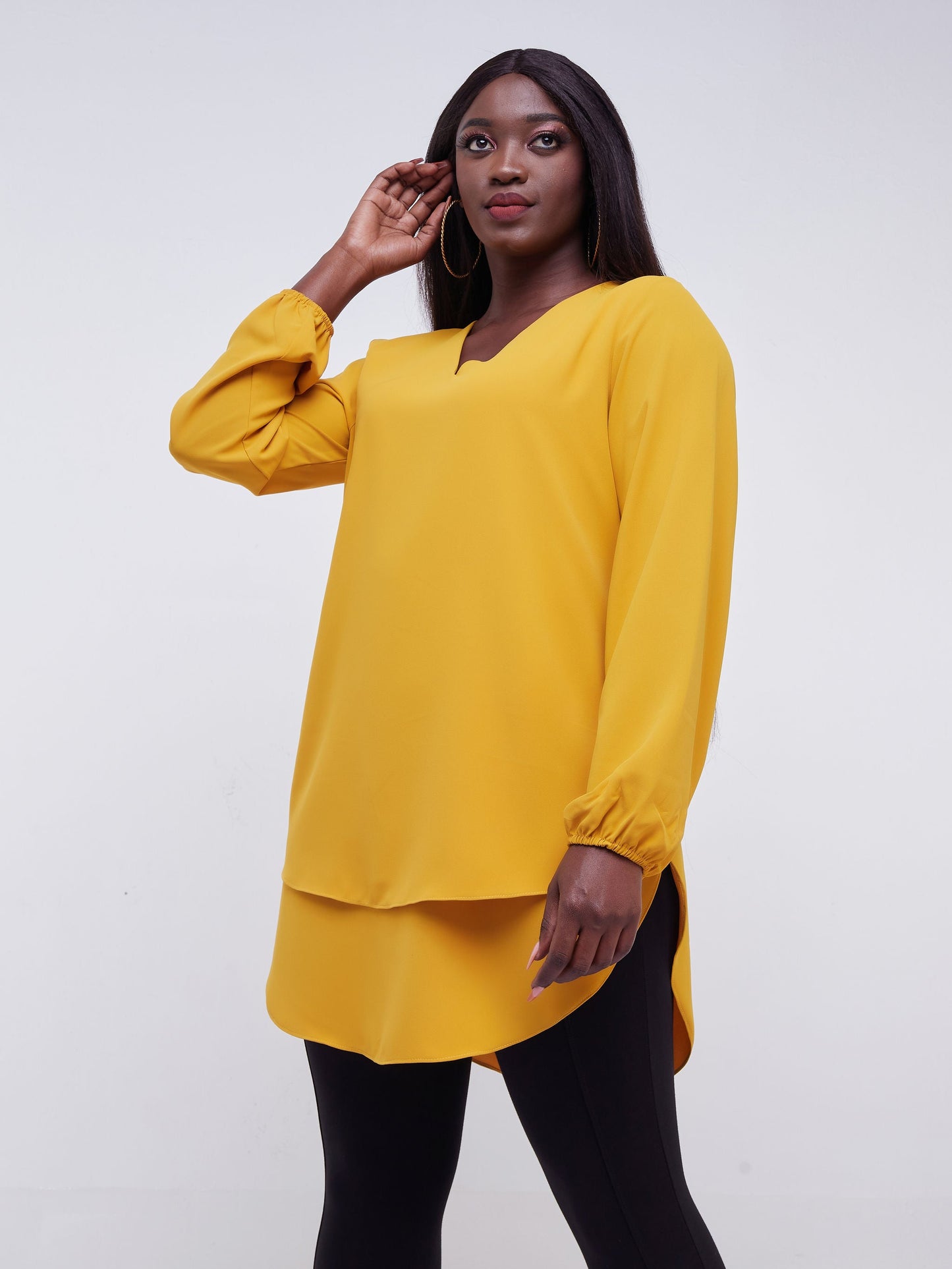 Vivo Jema Scalloped Chiffon Top - Mustard