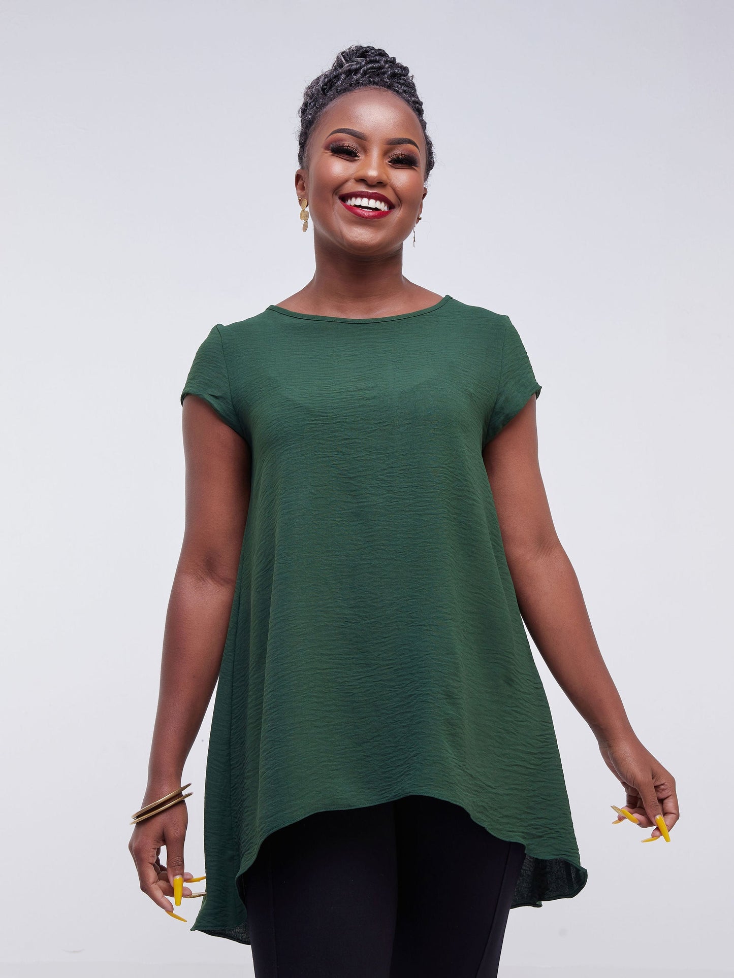 Vivo Jema Cap Sleeve High Low Top - Green