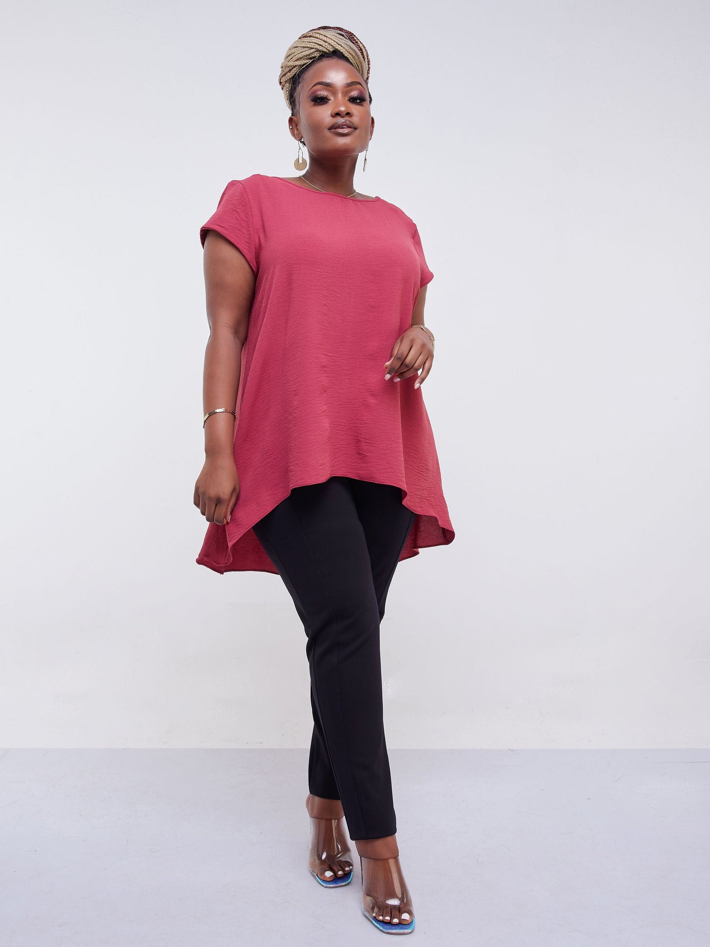 Vivo Jema Cap Sleeve High Low Top - Dusty Pink