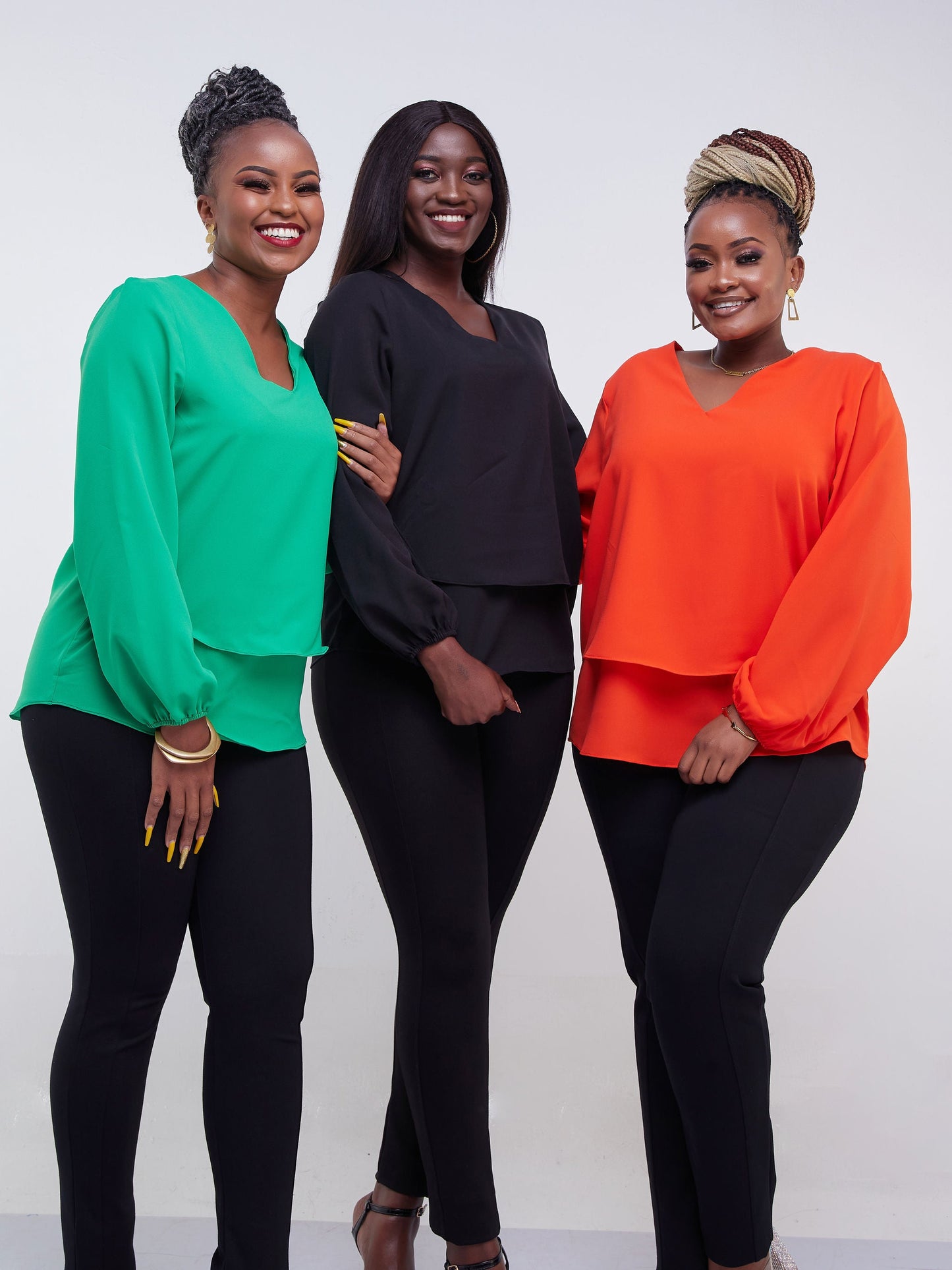 Vivo Jema V-Neck Bishop Sleeve Top - Orange