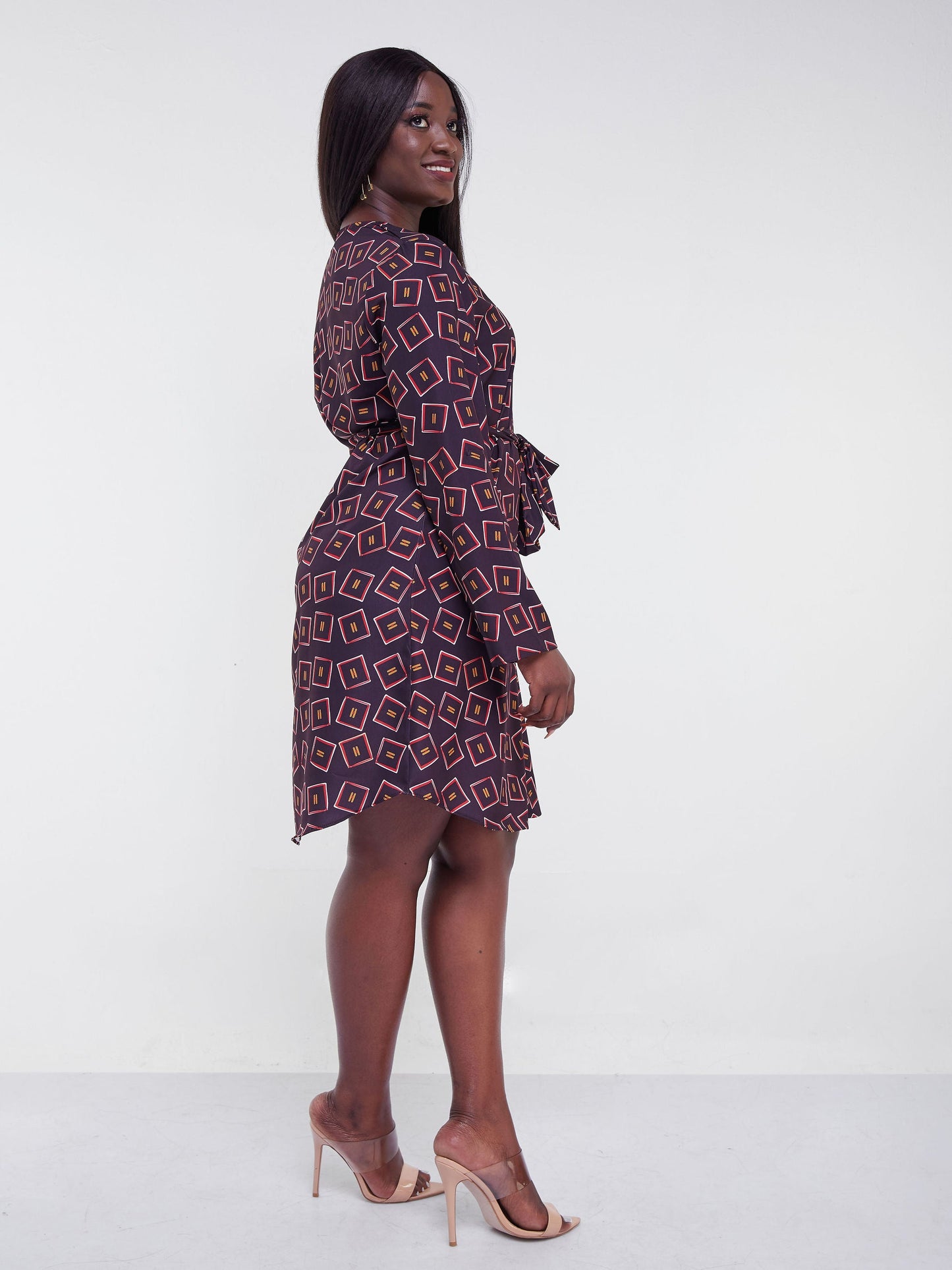 Vivo Jema V-Neck Shirt Dress - Burgundy Print