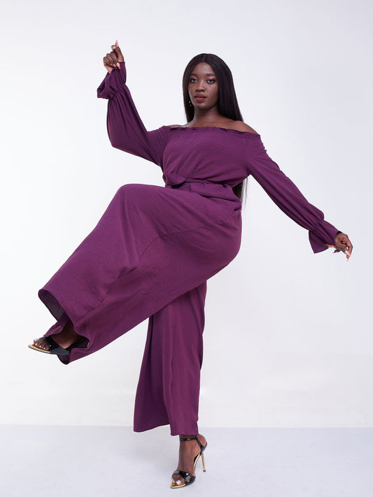 Vivo Jema Off-shoulder Long Sleeve Jumpsuit - Purple