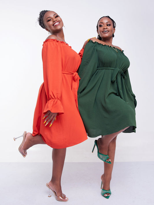 Vivo Jema Off Shoulder Tent Knee Length Dress -  Orange