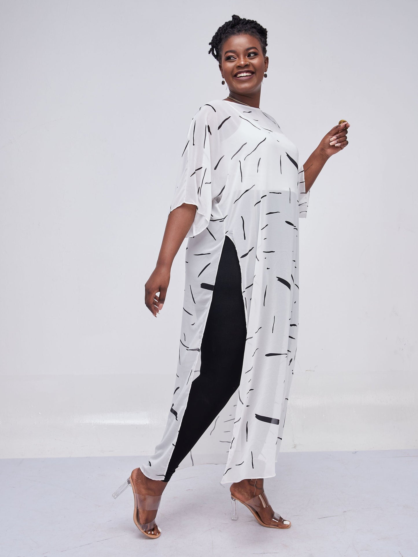 Vivo Lani Chiffon Maxi Top - White Print