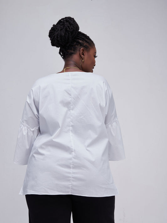 Safari Kaya Flounce Sleeve Top - White