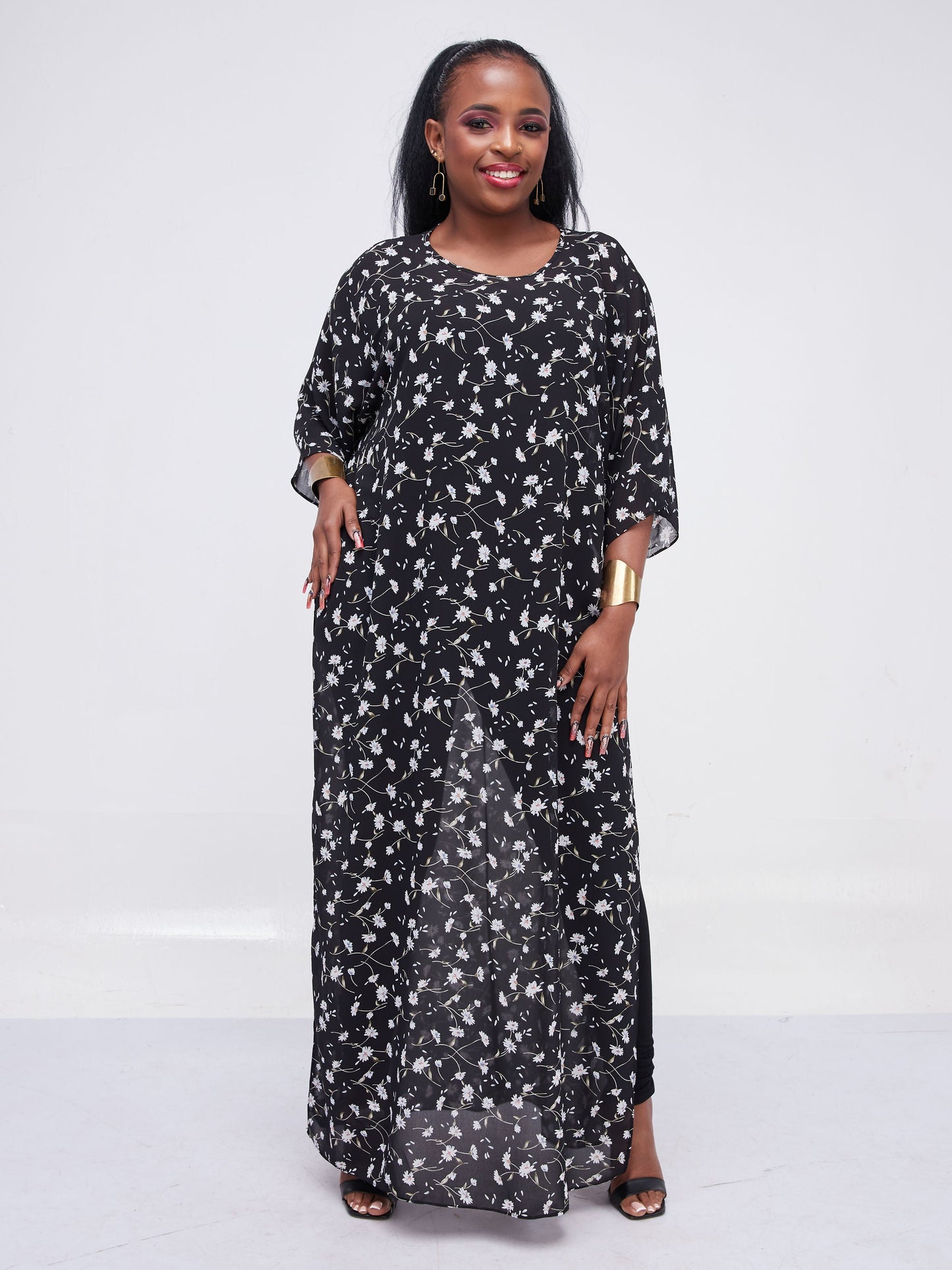 Vivo Lani Chiffon Maxi Top - Black Print