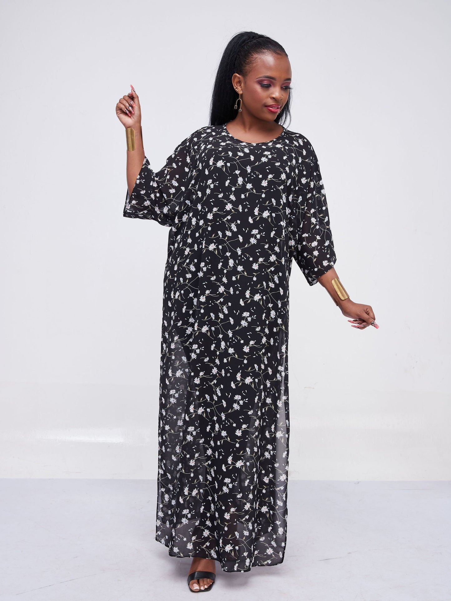Vivo Lani Chiffon Maxi Top - Black Print