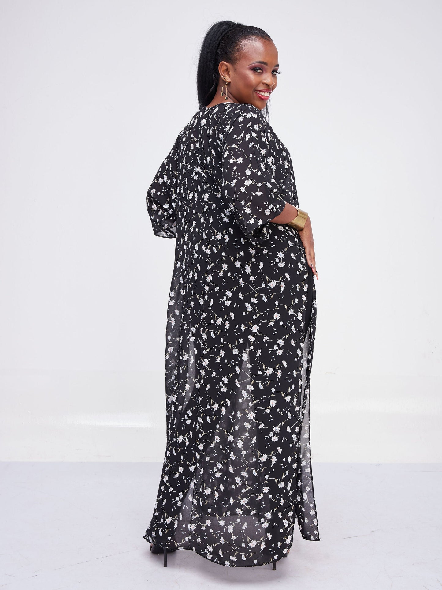 Vivo Lani Chiffon Maxi Top - Black Print