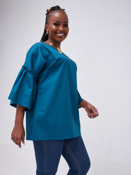 Safari Kaya Flounce Sleeve Top - Teal