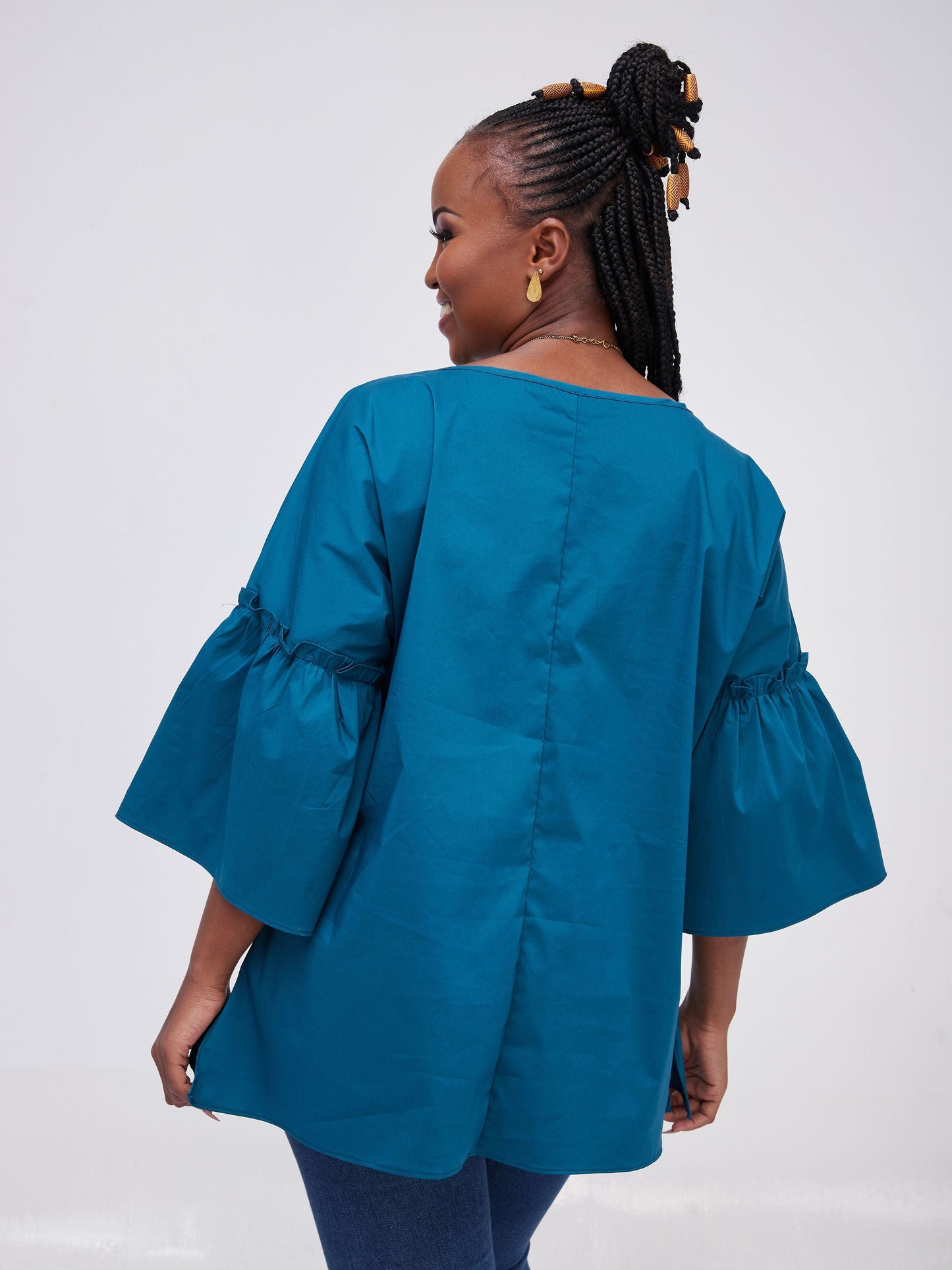 Safari Kaya Flounce Sleeve Top - Teal
