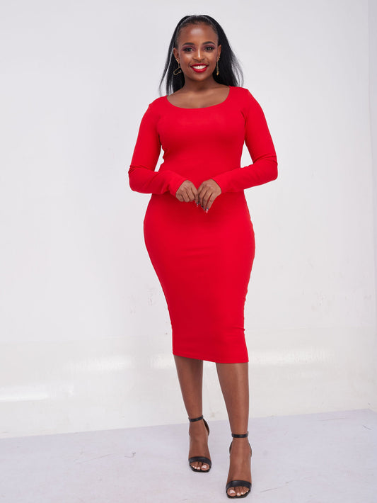 Vivo Long Sleeve Leila Bodycon Dress - Red