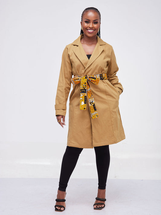 Safari Kaya Long Sleeve Trench Coat Dress - Gold