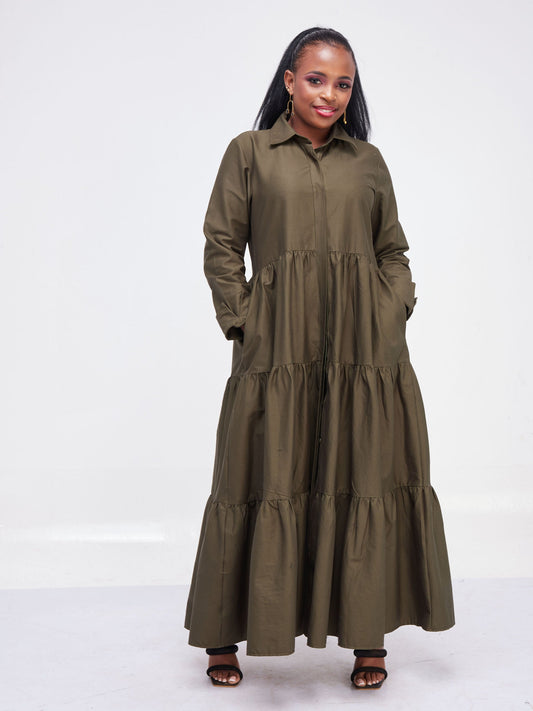 Safari Kaya Long Sleeve 3 Tiered Maxi Dress - Hunters Green