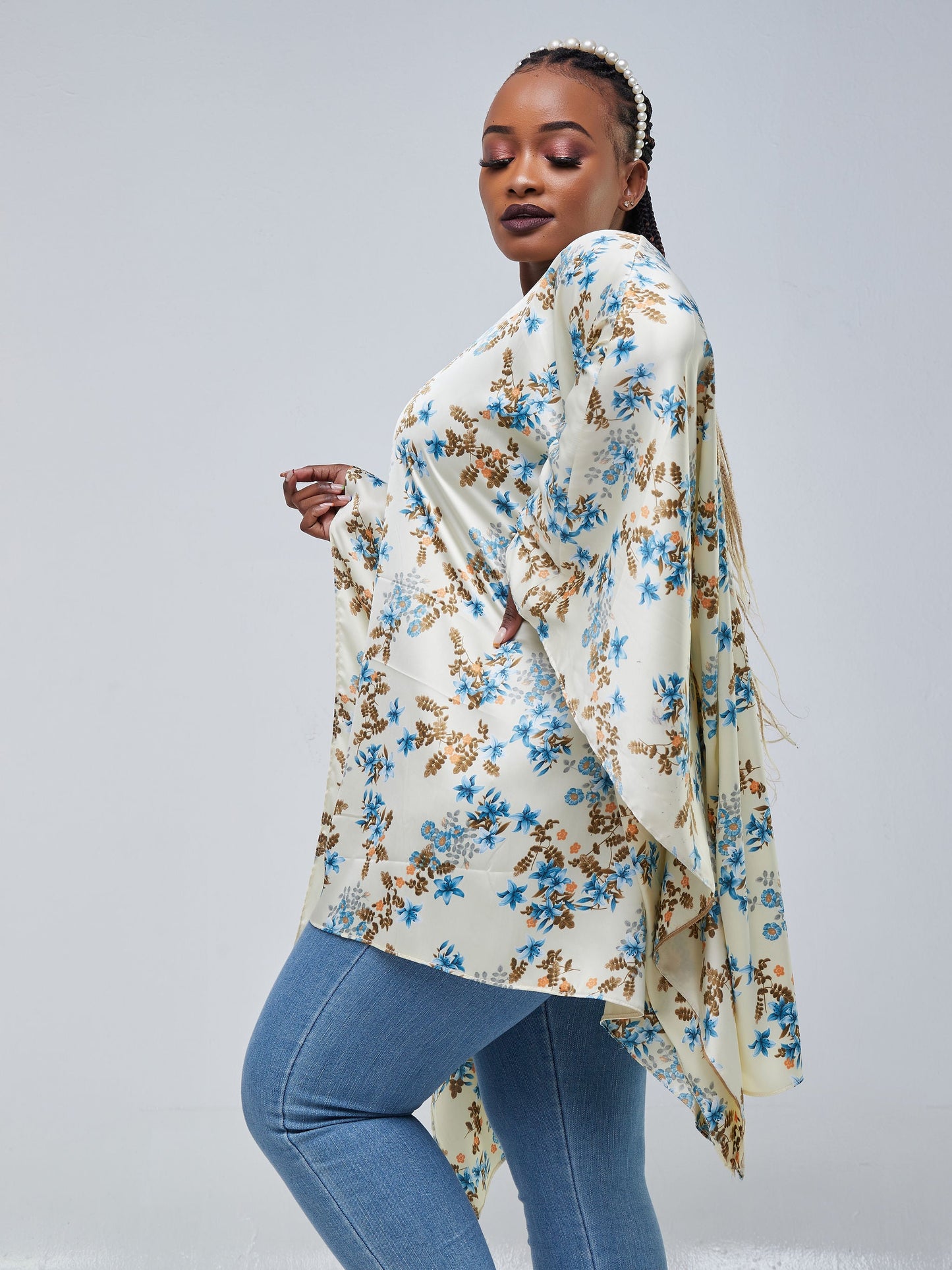 Vivo Sierra Tunic Kaftan Top - Yellow / Blue Floral Print