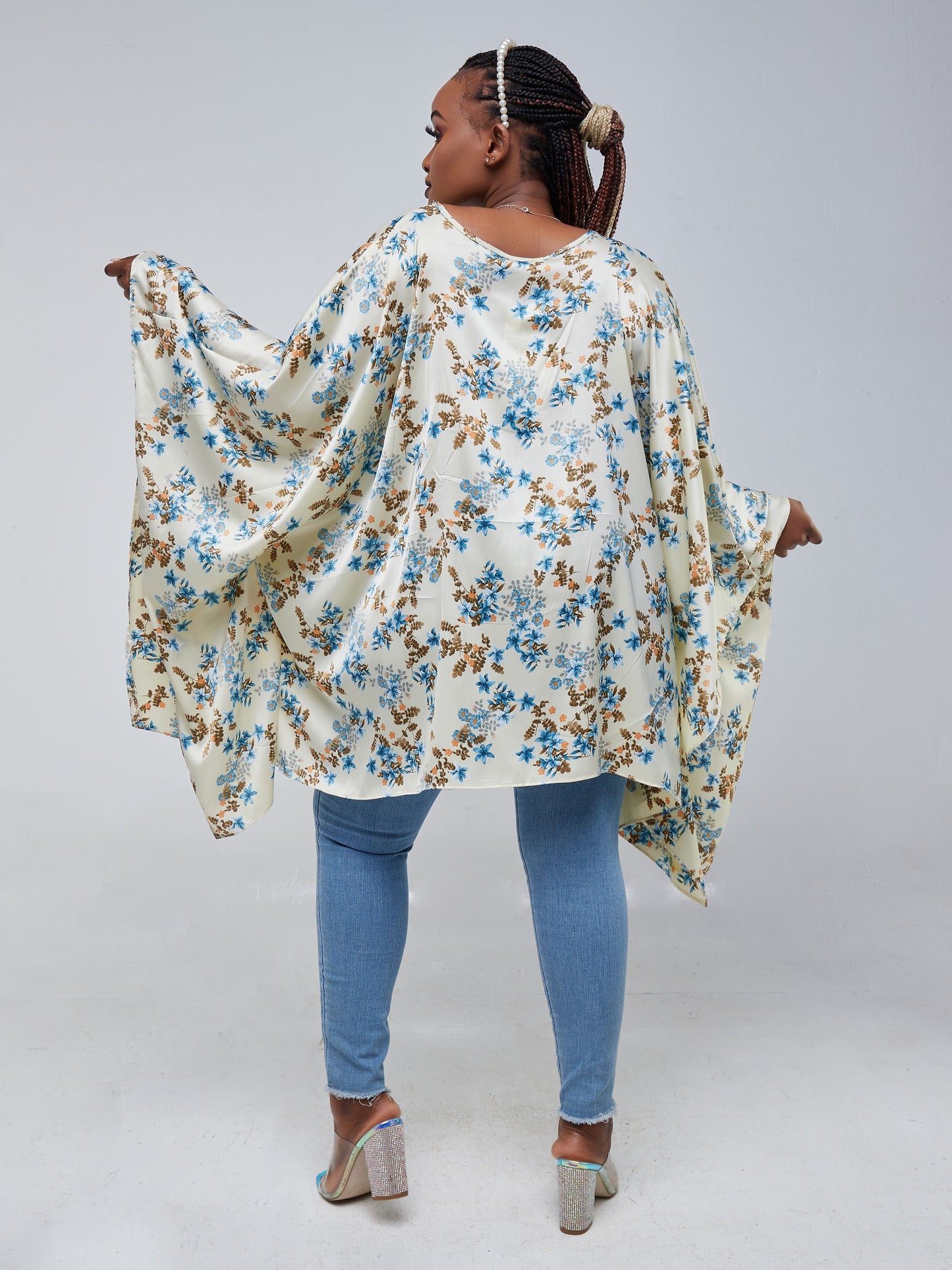 Vivo Sierra Tunic Kaftan Top - Yellow / Blue Floral Print