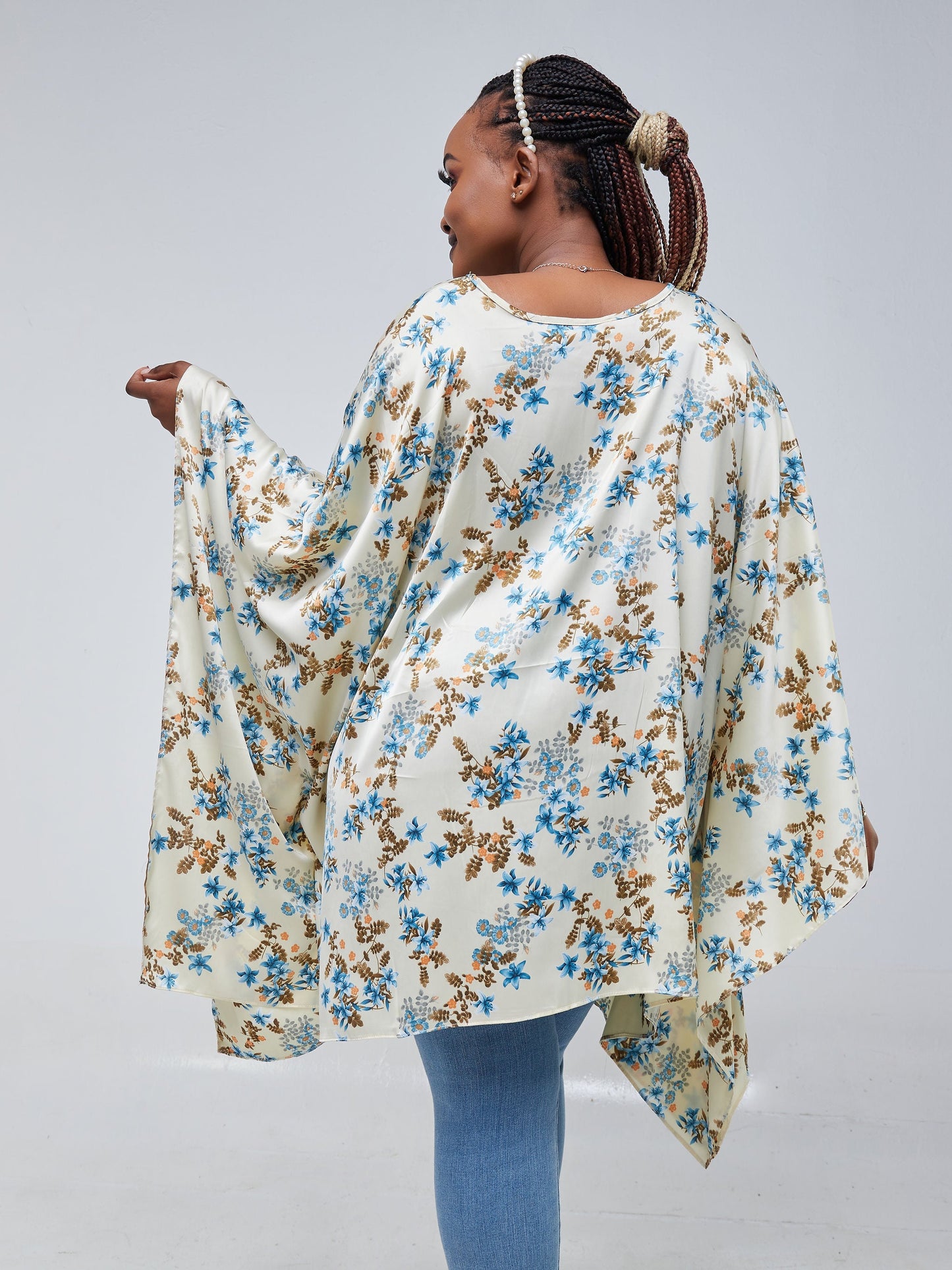 Vivo Sierra Tunic Kaftan Top - Yellow / Blue Floral Print