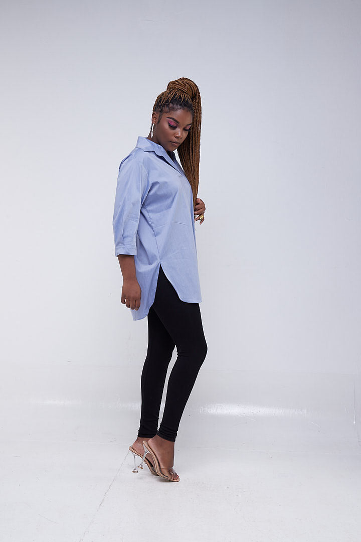 Safari Huru 3/4 Sleeved Loose Top - Light Blue