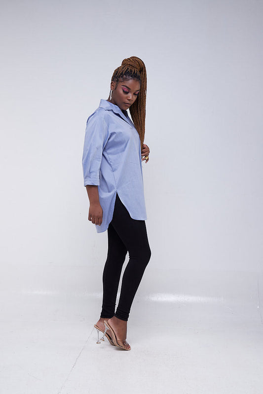Safari Huru 3/4 Sleeved Loose Top - Light Blue