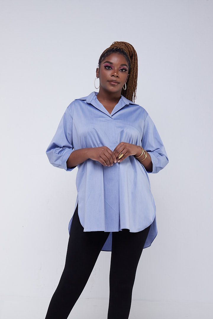 Safari Huru 3/4 Sleeved Loose Top - Light Blue