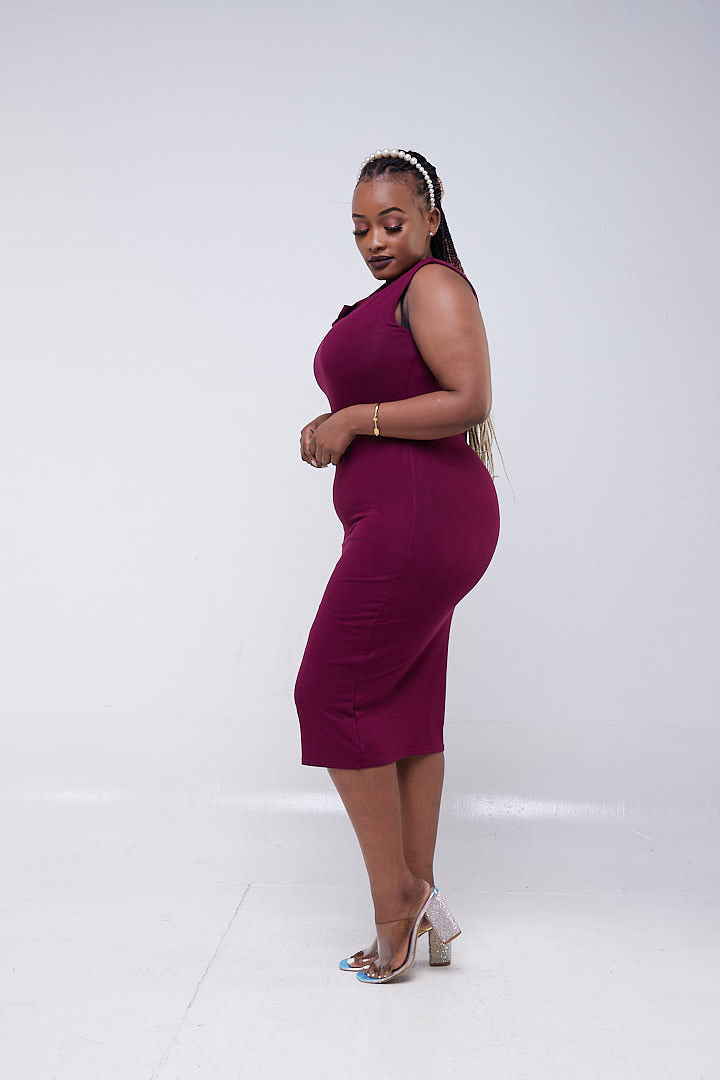 Vivo Basic Double Layered High Cowl Bodycon - Burgundy