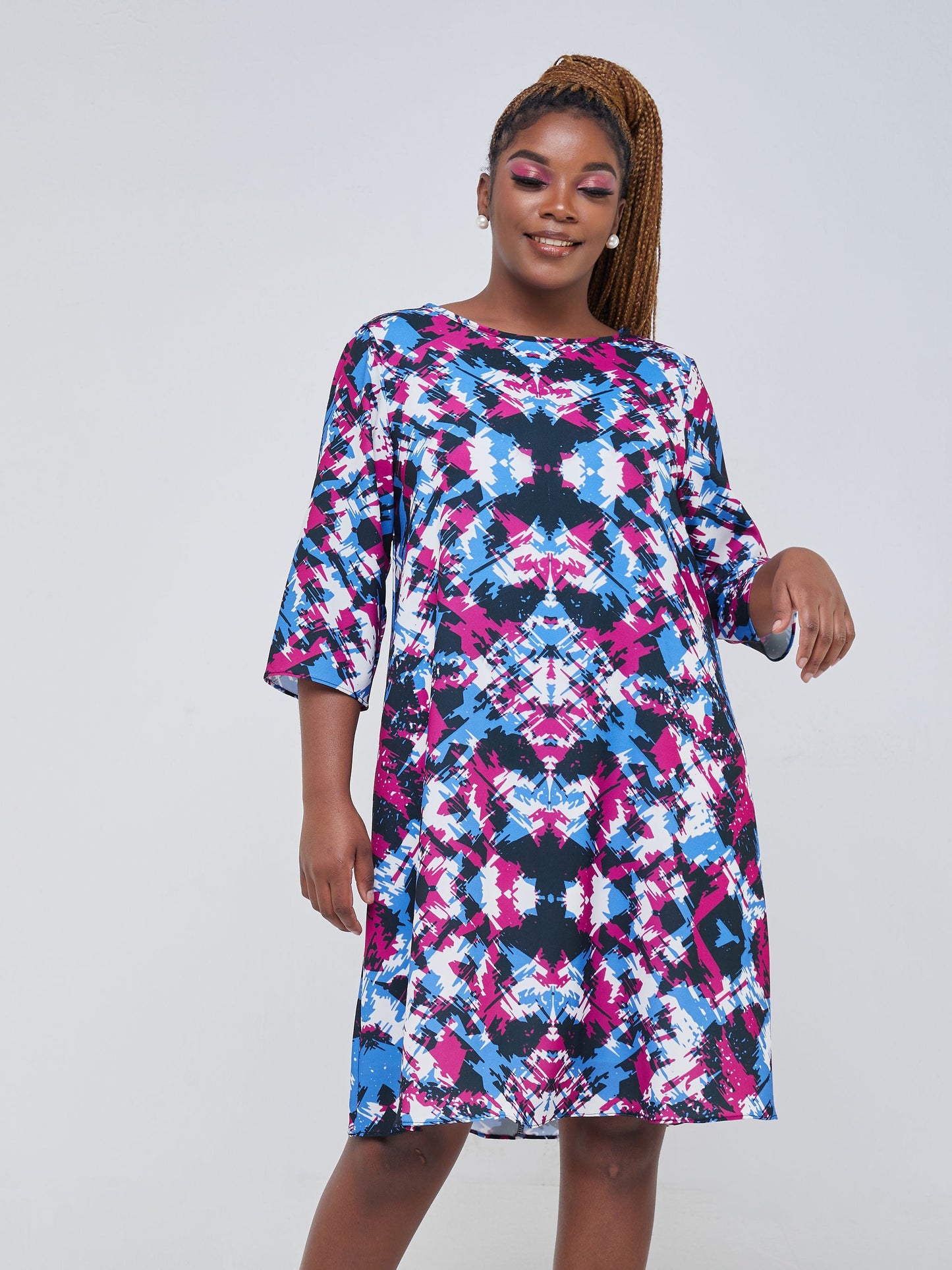 Vivo Basic Ayo Tent Dress - Purple / Blue Print