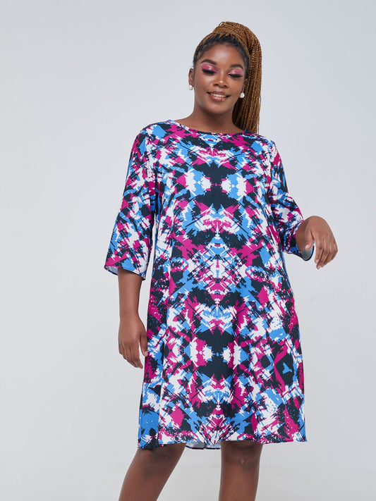 Vivo Basic Ayo Tent Dress - Purple / Blue Print