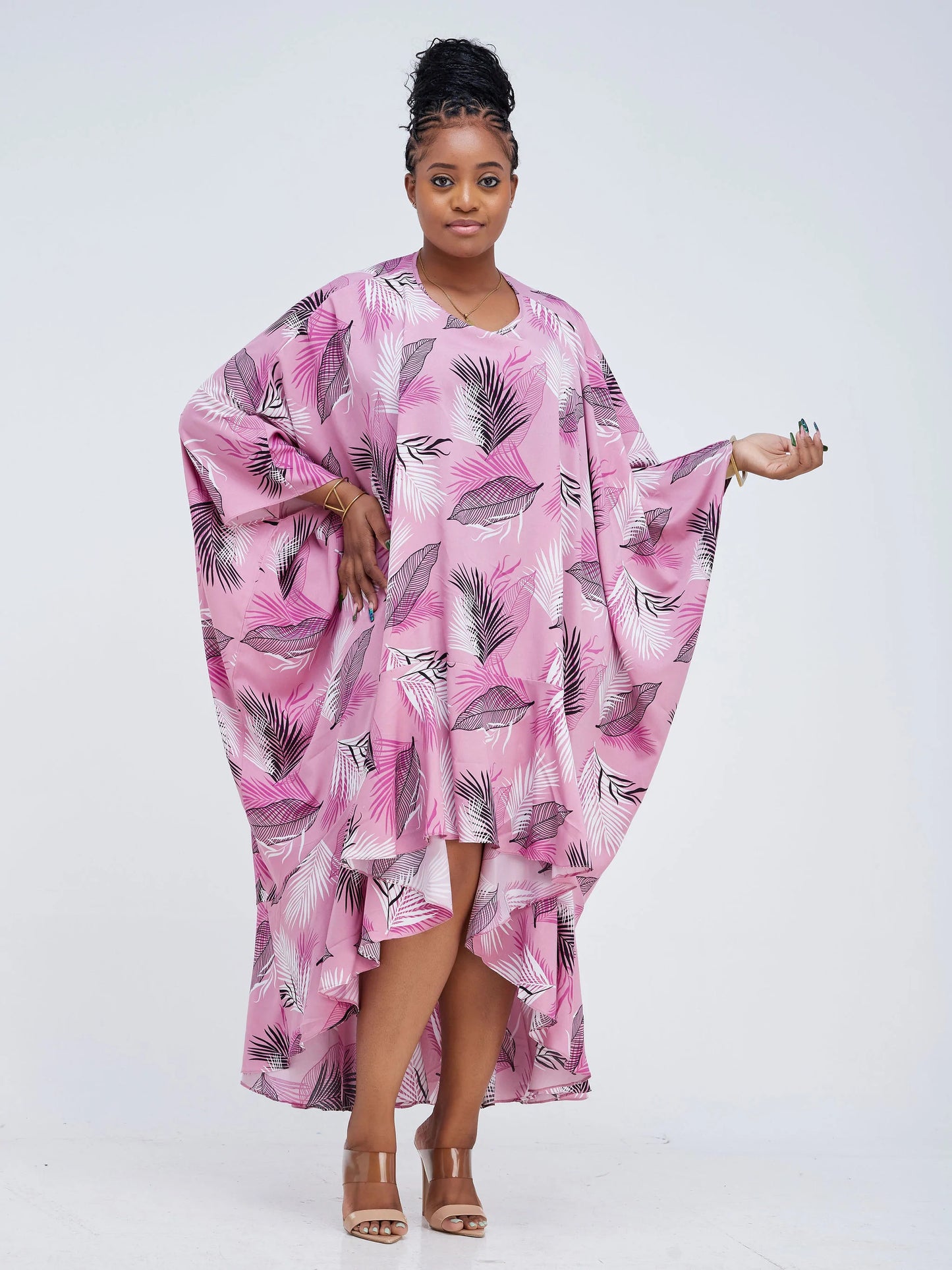 Vivo Lalea Tulip Flounce High Low Kaftan - Pink Floral
