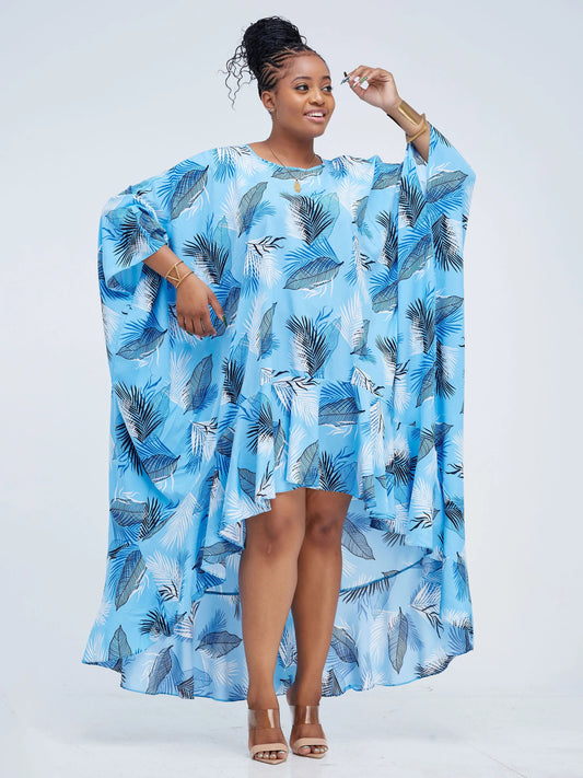 Vivo Lalea Tulip Flounce High Low Kaftan - Blue Floral