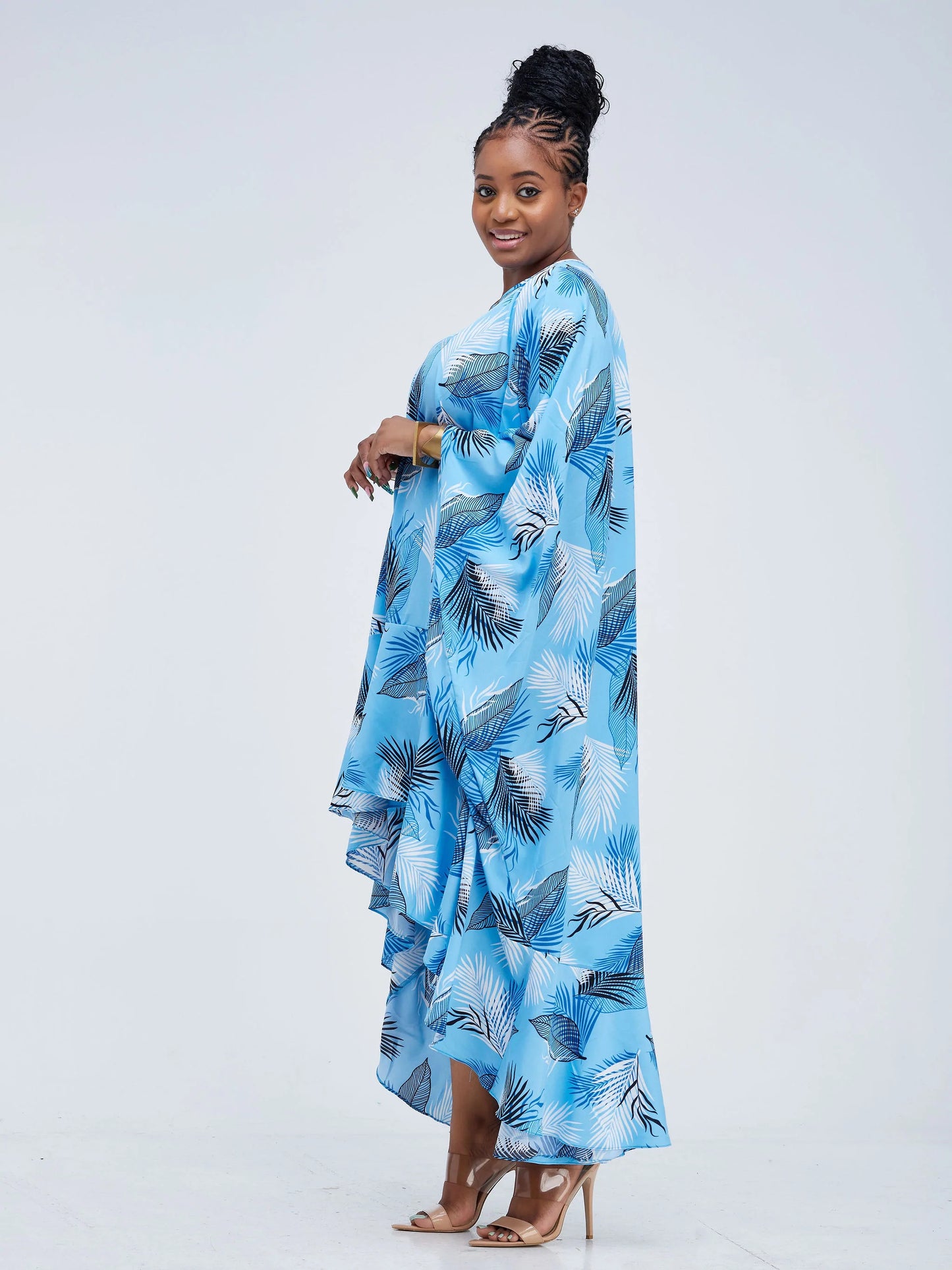 Vivo Lalea Tulip Flounce High Low Kaftan - Blue Floral