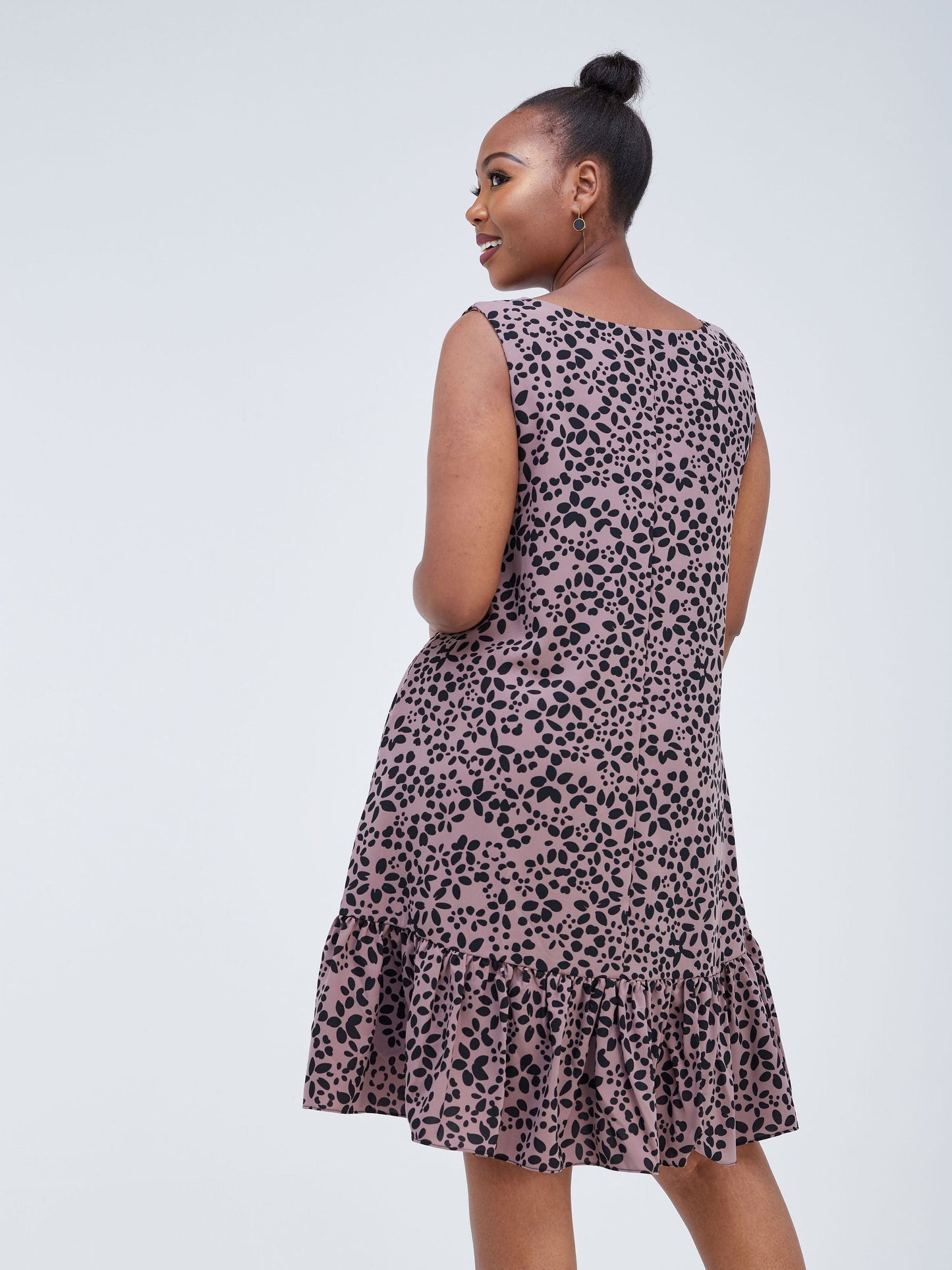 Vivo Dalia Sleeveless Gathered Tent Dress - Light Brown Floral print