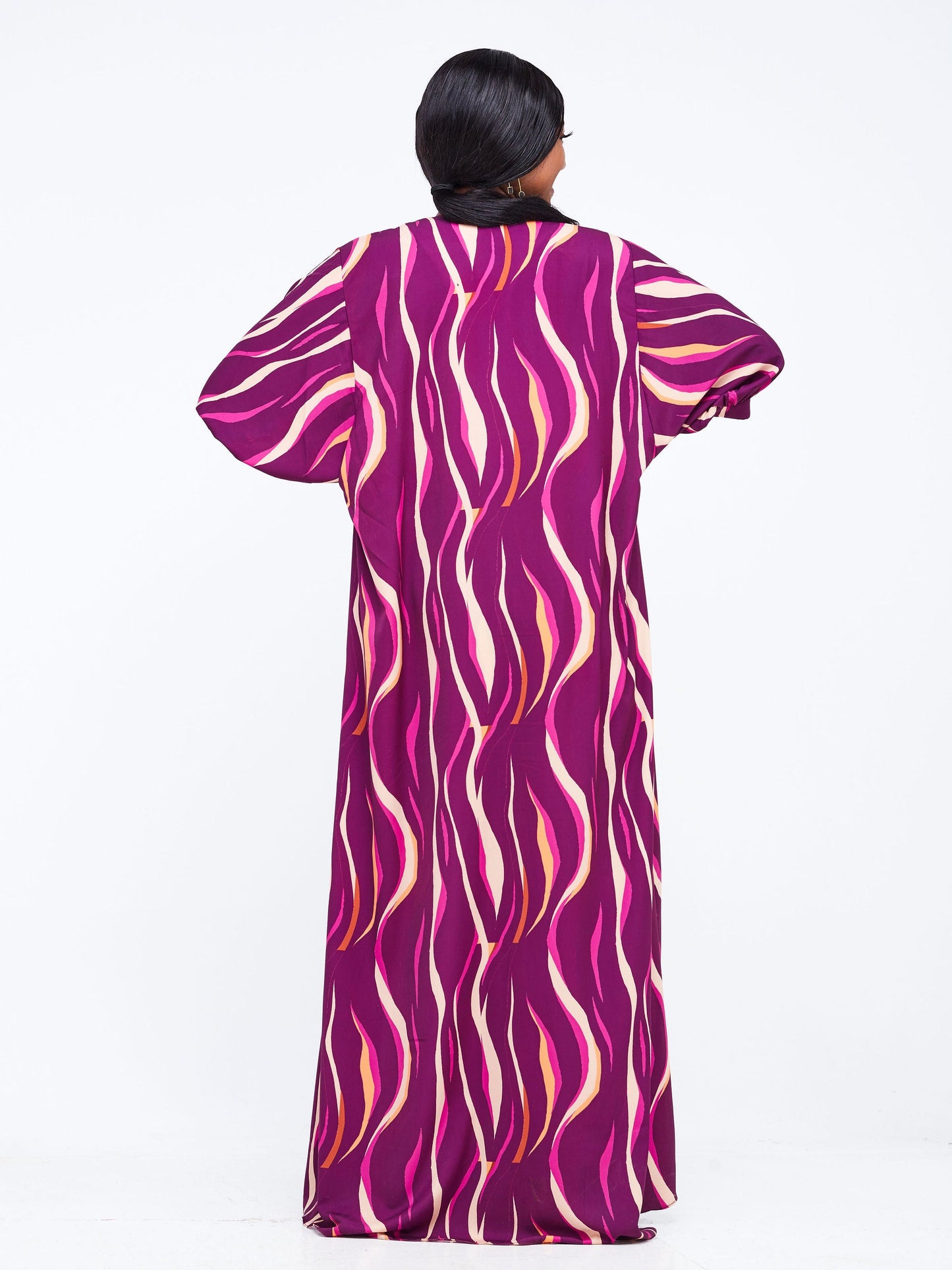 Vivo Wingu Puff Sleeve Kimono - Purple Abstract Print