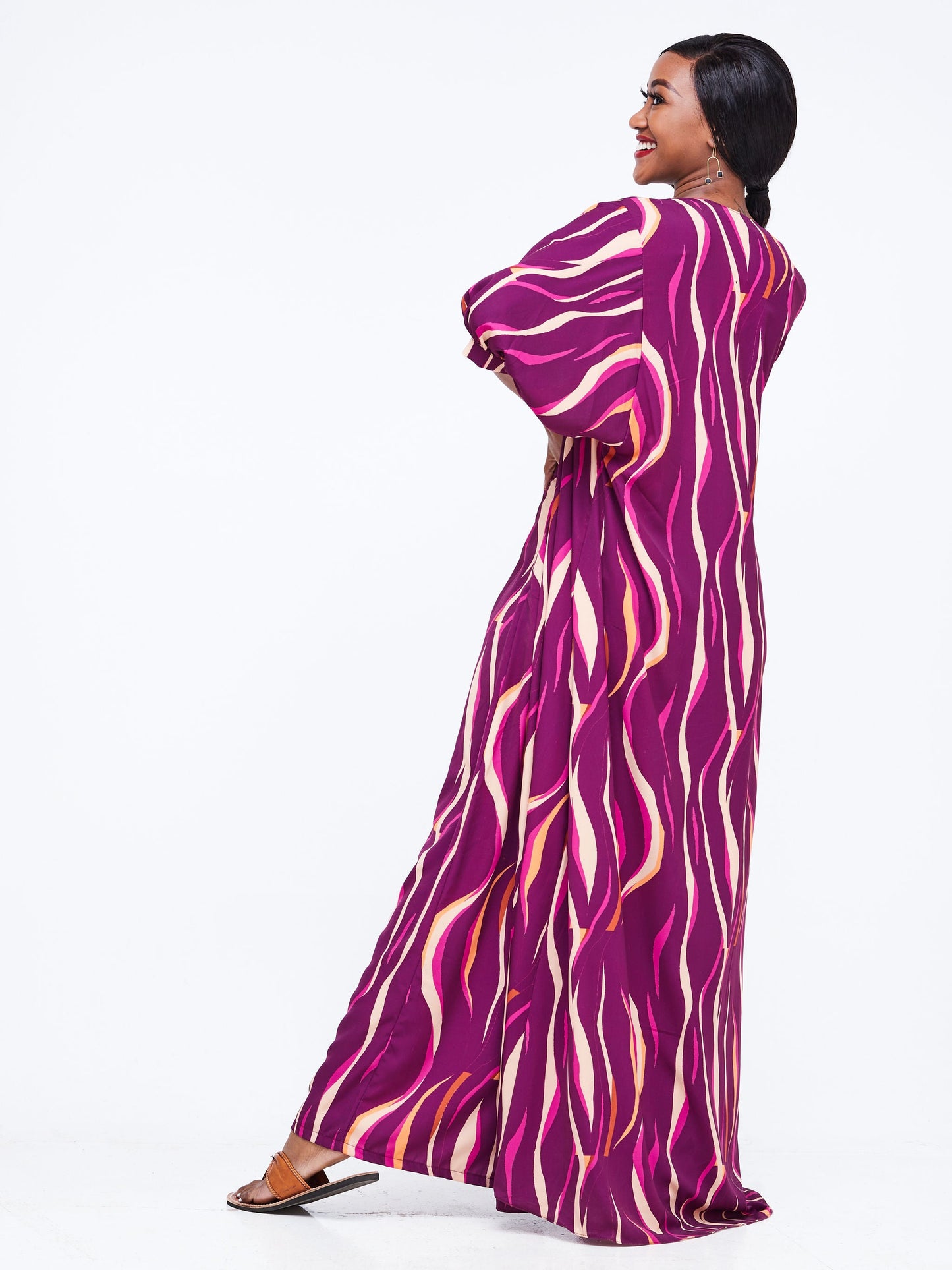 Vivo Wingu Puff Sleeve Kimono - Purple Abstract Print