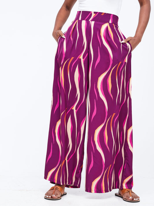 Vivo Wingu Wide Leg Pants - Purple Abstract Print