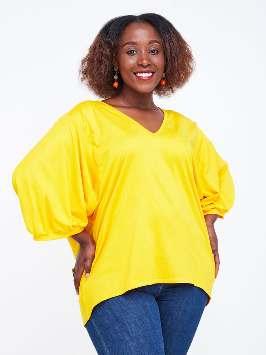 Vivo Wingu Puff Sleeve V-Neck Top - Yellow