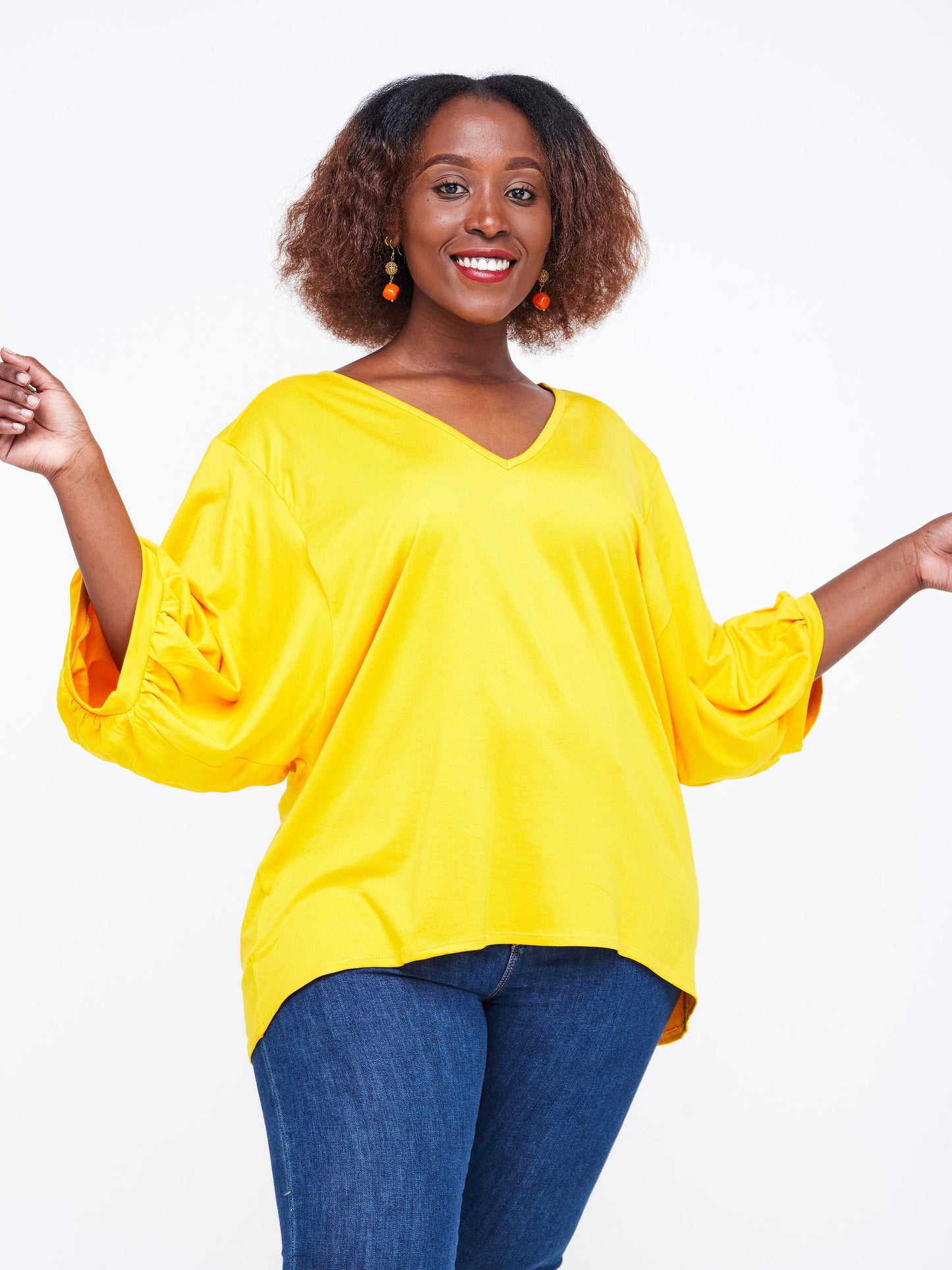 Vivo Wingu Puff Sleeve V-Neck Top - Yellow