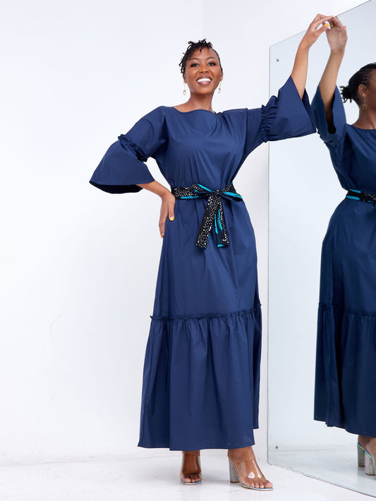 Safari Tawi Flounce Maxi Dress - Navy Blue
