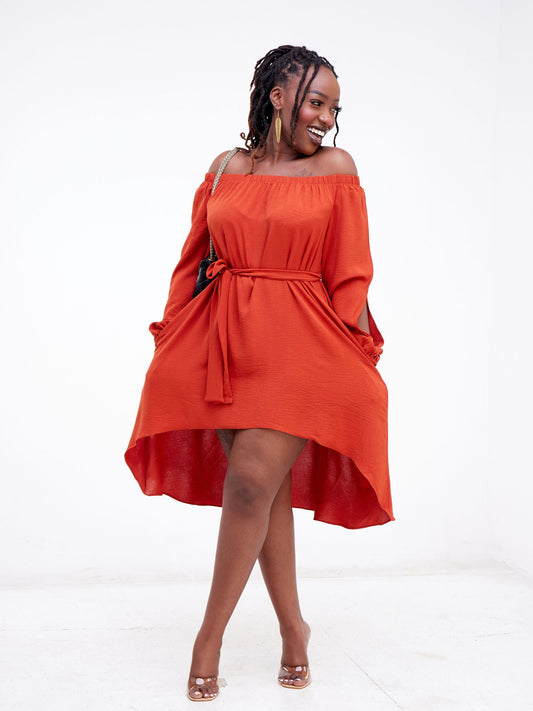 Vivo Dayo Off Shoulder Split Sleeve Hi-Low Top - Rust