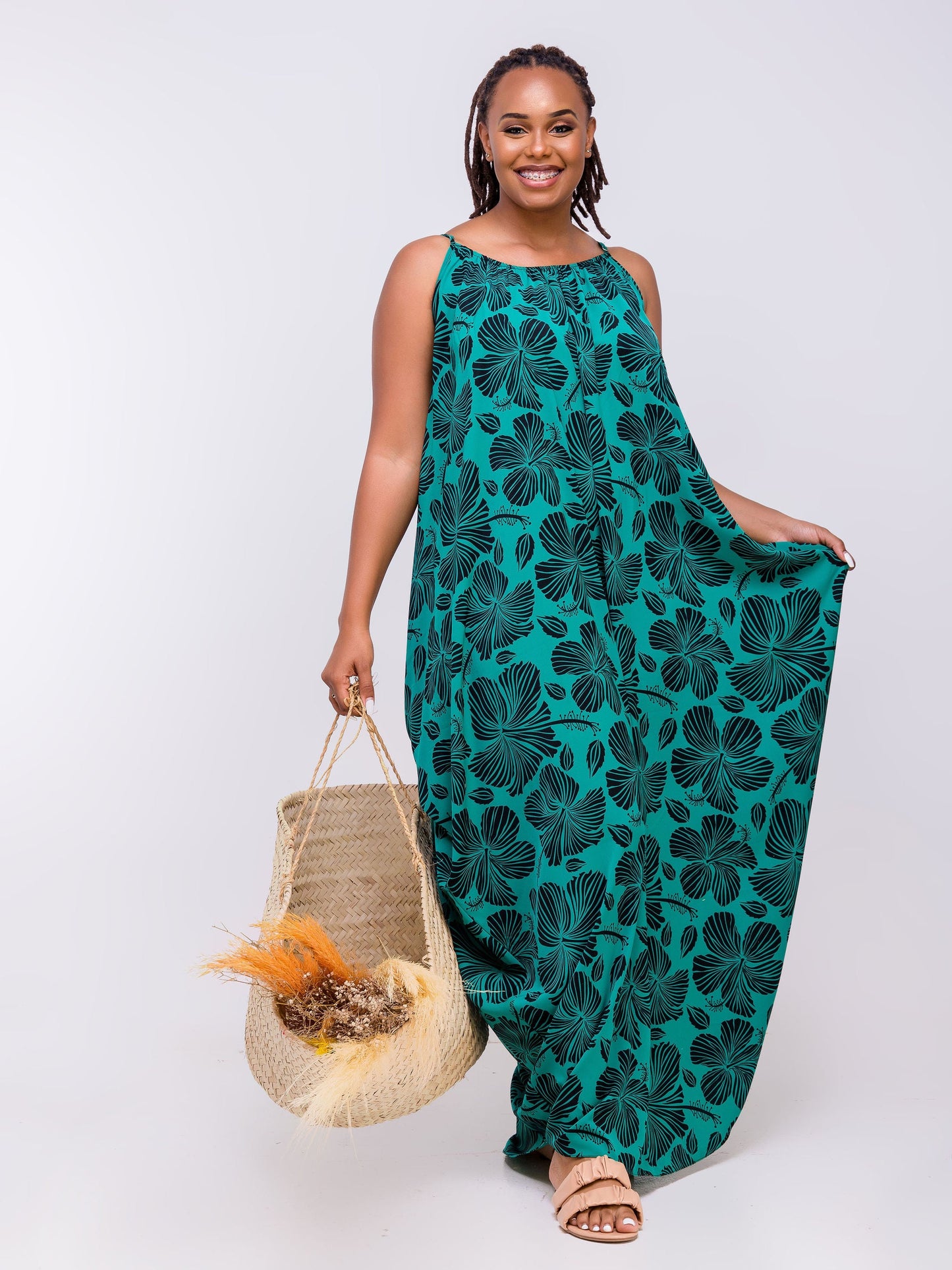 Vivo Zola Cowl Strappy Maxi - Teal / Black Floral Print