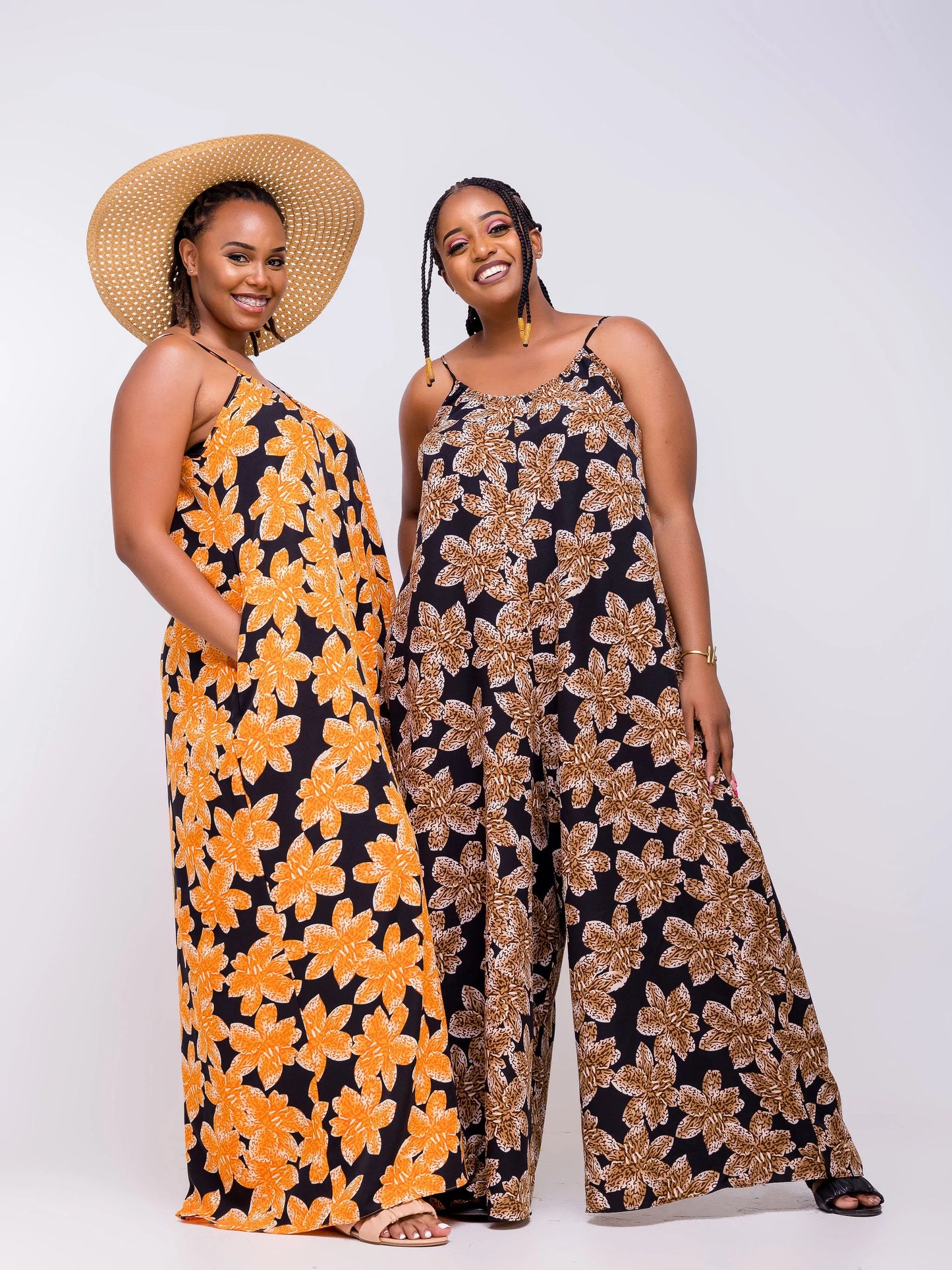 Vivo Zola Strappy Jumpsuit - Black / Brown Floral Print