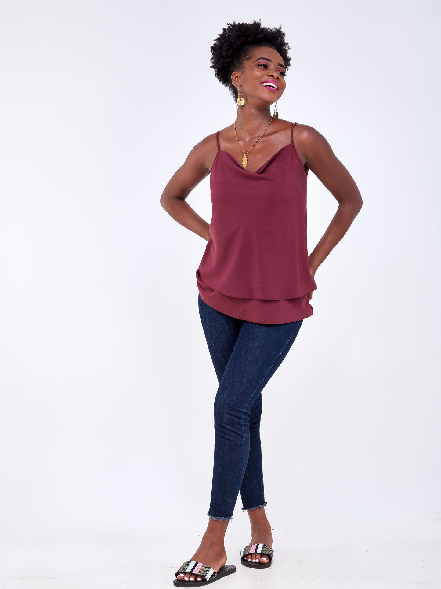 Vivo Luna Layered Cowl Top - Burgundy