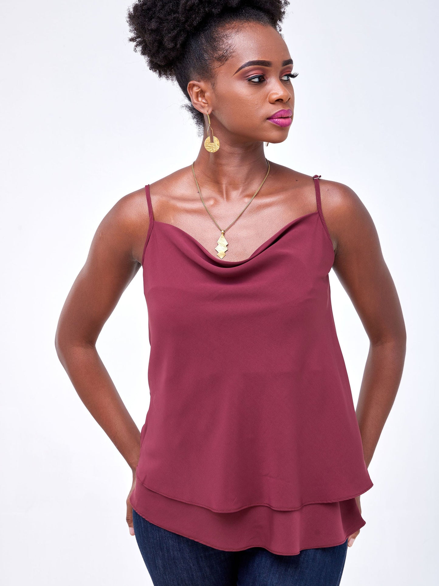 Vivo Luna Layered Cowl Top - Burgundy
