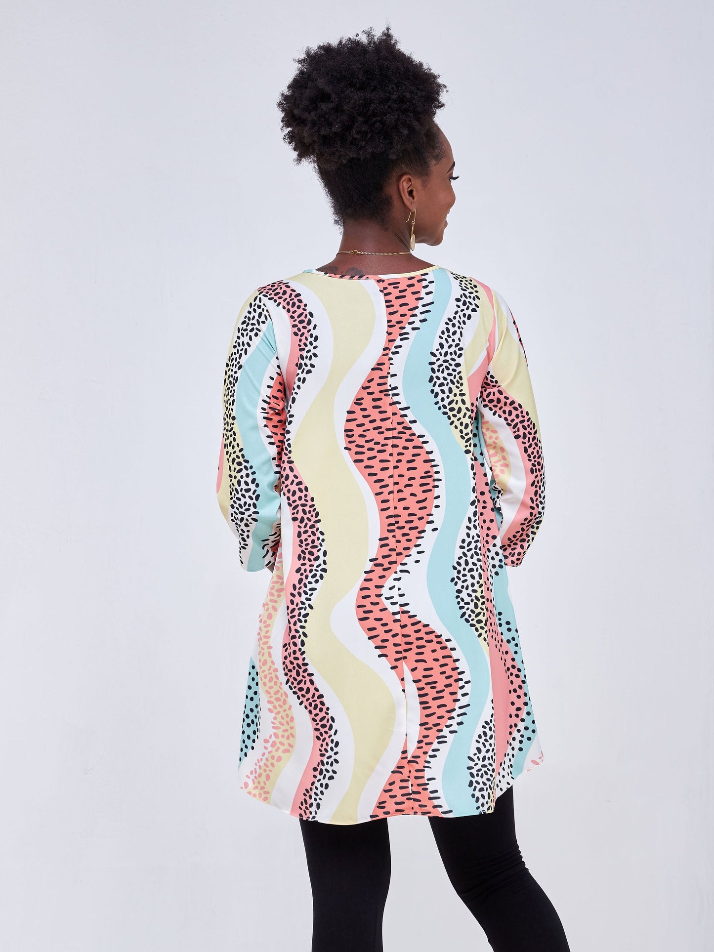 Vivo Luna 3/4 Sleeve High Low Top - White / Pink Abstract Print