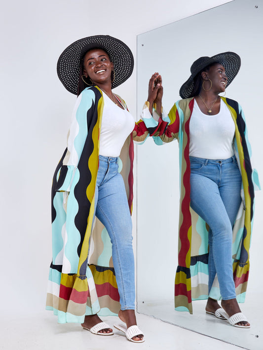 Vivo Luna Single Tier Kimono - Mint Multicolor Absract Print