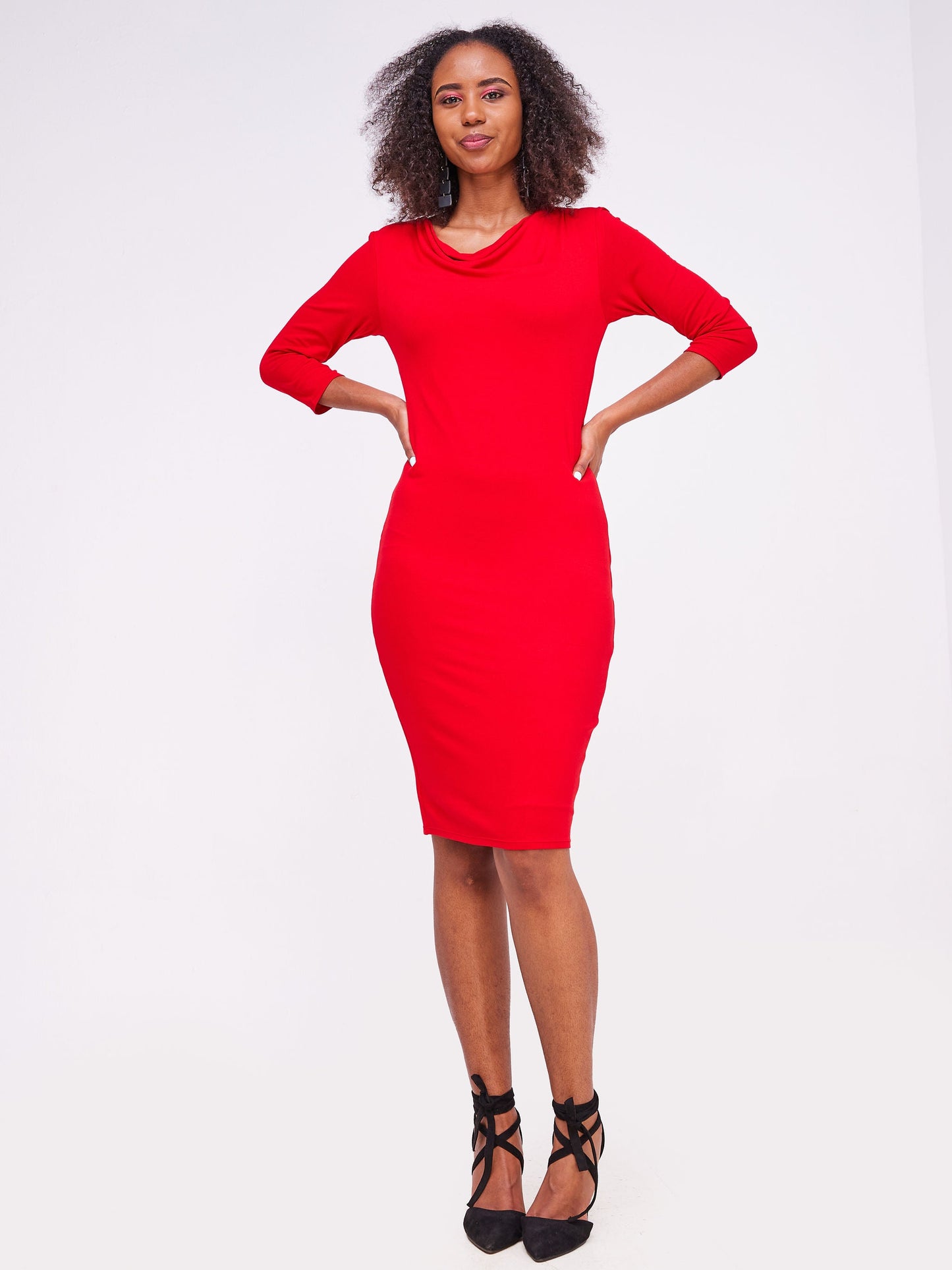 Vivo Basic 3/4 Sleeve Cowl Double Layered Bodycon  - Red