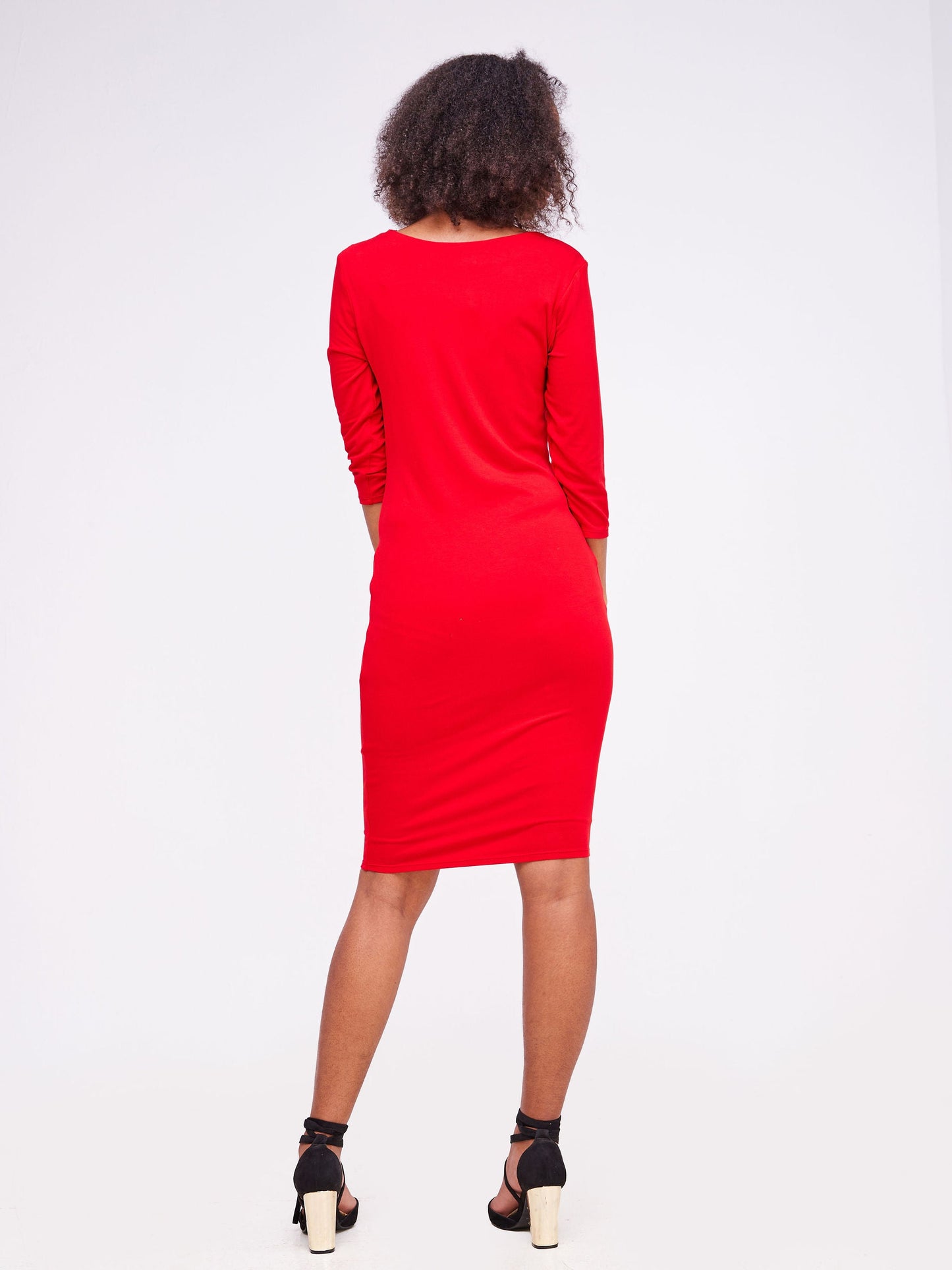 Vivo Basic 3/4 Sleeve Cowl Double Layered Bodycon  - Red