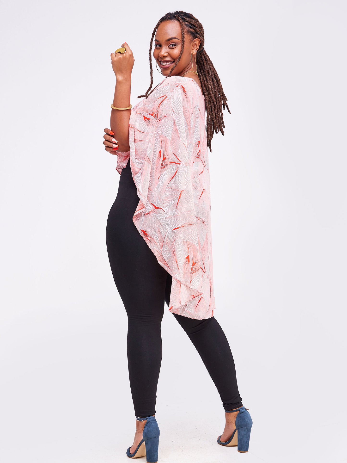 Vivo Sana Cape Top - Red Abstract Print
