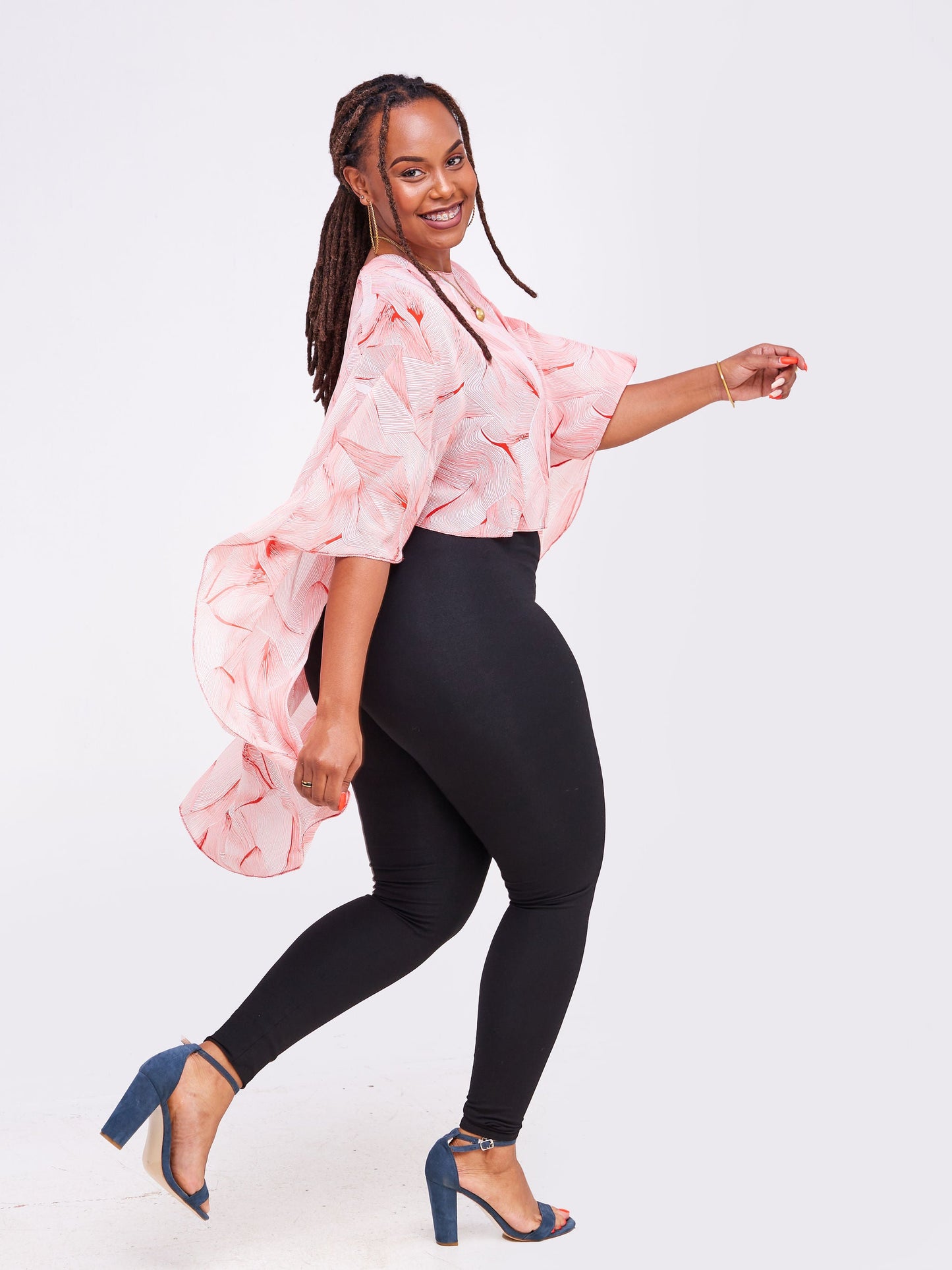 Vivo Sana Cape Top - Red Abstract Print