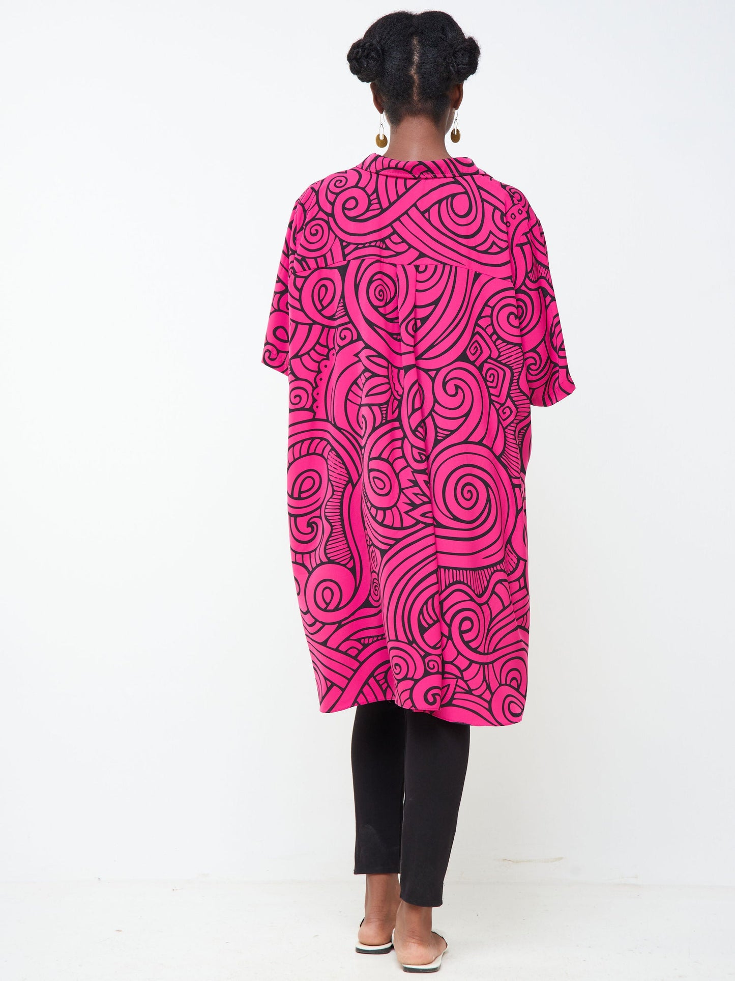 Vivo Nana High Low Tie Tunic - Pink / Black Abstract print